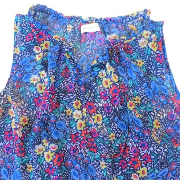 Liz Claiborne Swing Top Sleeveless Floral Cami Ruffle Neck Keyhole Dark Moody XL - Picture 6 of 10